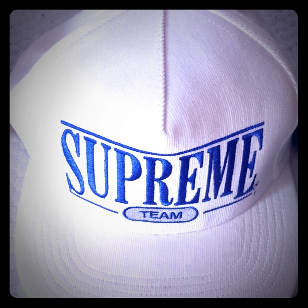 Supreme dream team white/royal 5 panel hat